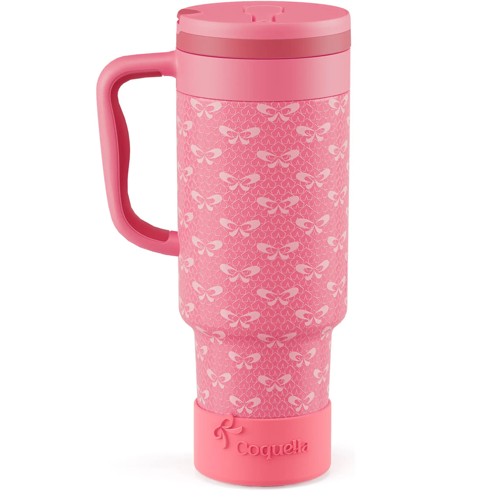 Stay Hydrated in Style: Coquella 40 Oz Insulated Tumbler with Handle & Push-Button Straw Lid – Perfect for Gym & Office, Leakproof & BPA-Free, Rose Quartz