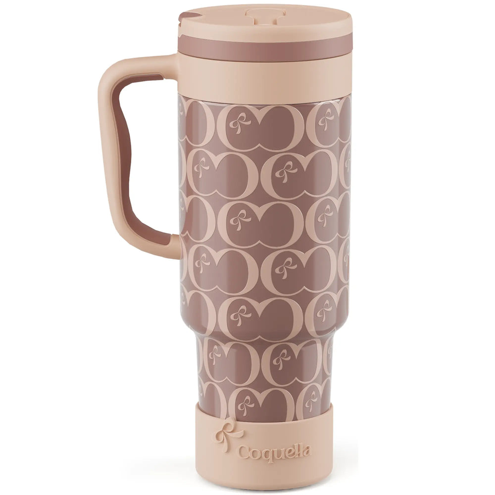 Stay Hydrated in Style: Coquella 40 Oz Insulated Tumbler with Handle & Push-Button Straw Lid – Perfect for Gym & Office, Leakproof & BPA-Free, Rose Quartz