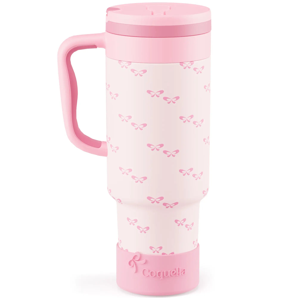 Stay Hydrated in Style: Coquella 40 Oz Insulated Tumbler with Handle & Push-Button Straw Lid – Perfect for Gym & Office, Leakproof & BPA-Free, Rose Quartz
