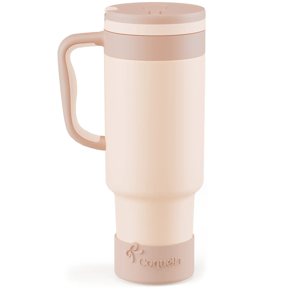 Stay Hydrated in Style: Coquella 40 Oz Insulated Tumbler with Handle & Push-Button Straw Lid – Perfect for Gym & Office, Leakproof & BPA-Free, Rose Quartz