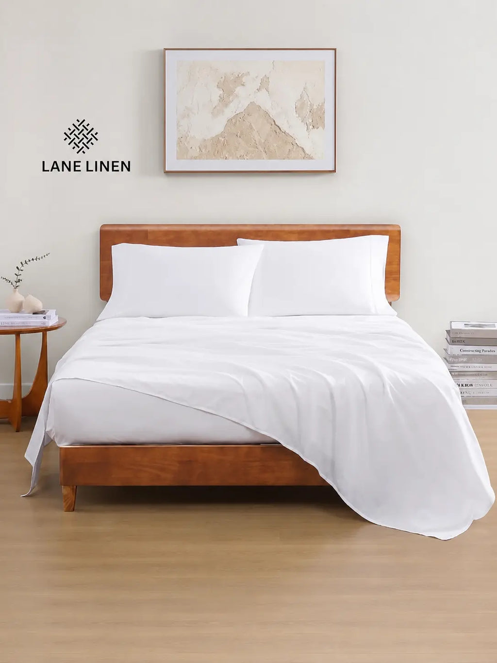 LANE LINEN 100% Organic Cotton Percale Weave Twin Size Bedding Set - 15" Deep Pocket Fitted Sheet, Breathable White Linens, Dorm Room Inspo Bed Essentials