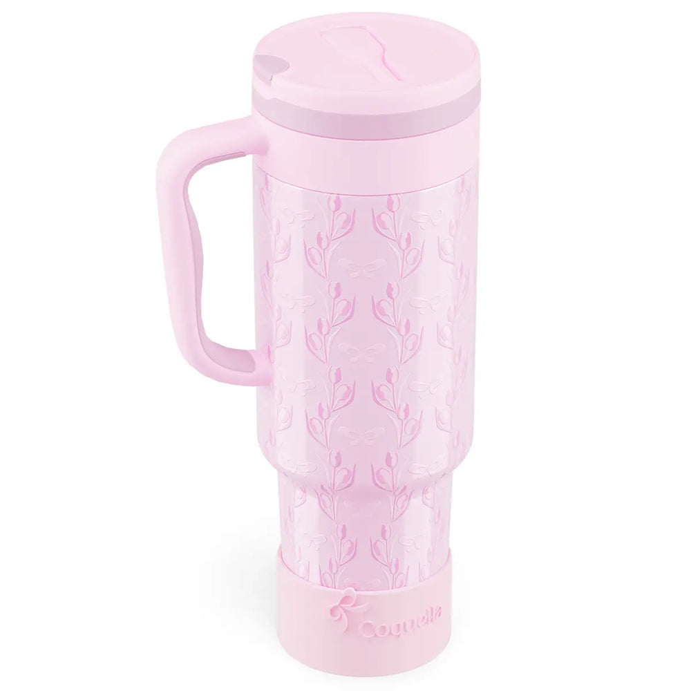 Stay Hydrated in Style: Coquella 40 Oz Insulated Tumbler with Handle & Push-Button Straw Lid – Perfect for Gym & Office, Leakproof & BPA-Free, Rose Quartz