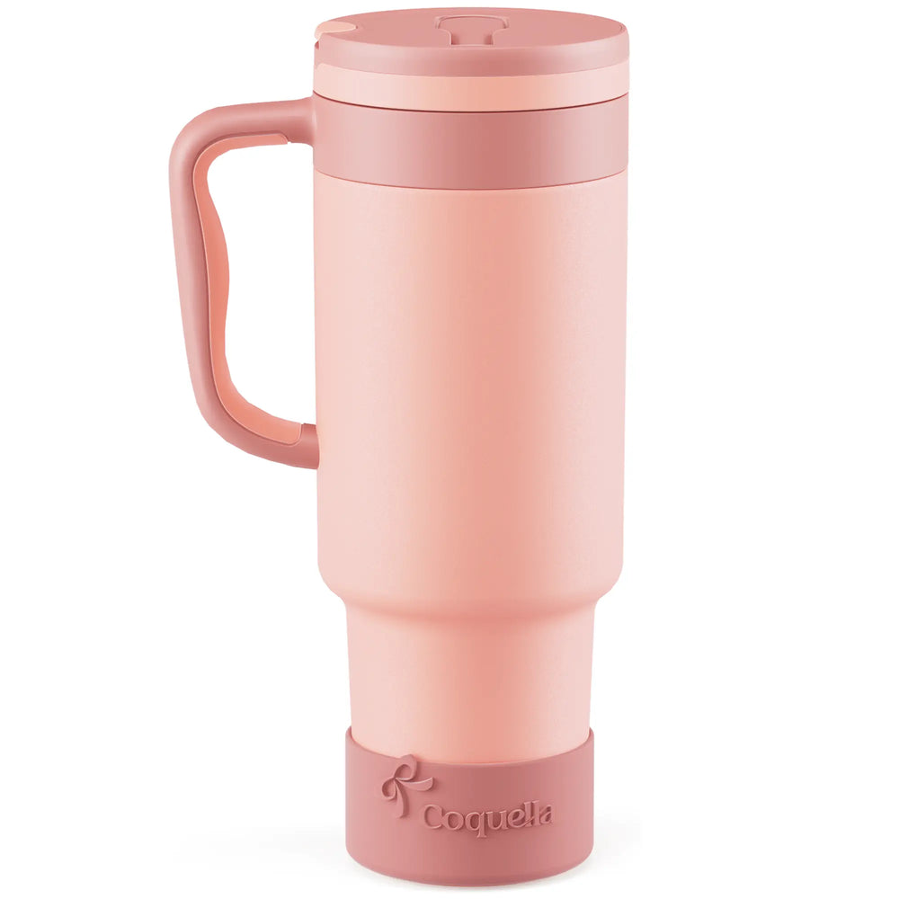 Stay Hydrated in Style: Coquella 40 Oz Insulated Tumbler with Handle & Push-Button Straw Lid – Perfect for Gym & Office, Leakproof & BPA-Free, Rose Quartz