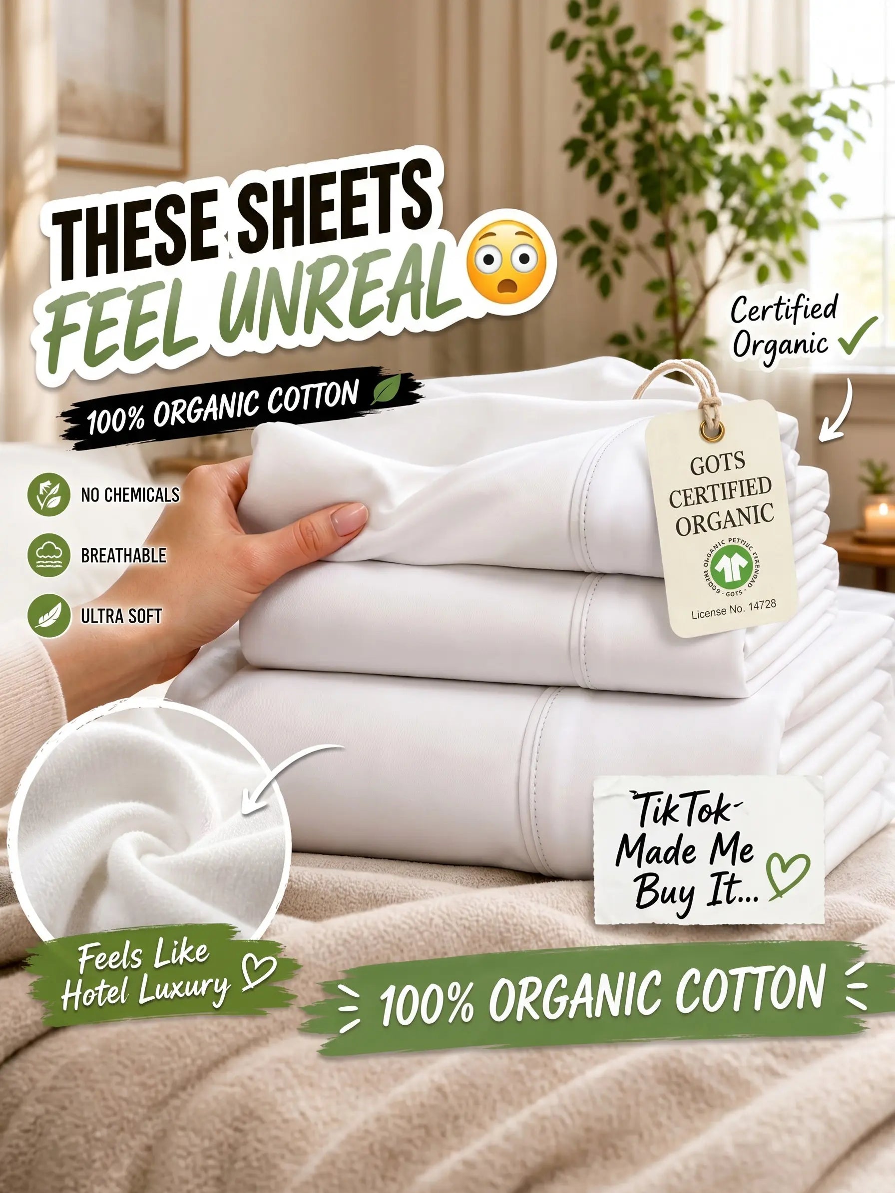 LANE LINEN 100% Organic Cotton Percale Weave Twin Size Bedding Set - 15" Deep Pocket Fitted Sheet, Breathable White Linens, Dorm Room Inspo Bed Essentials