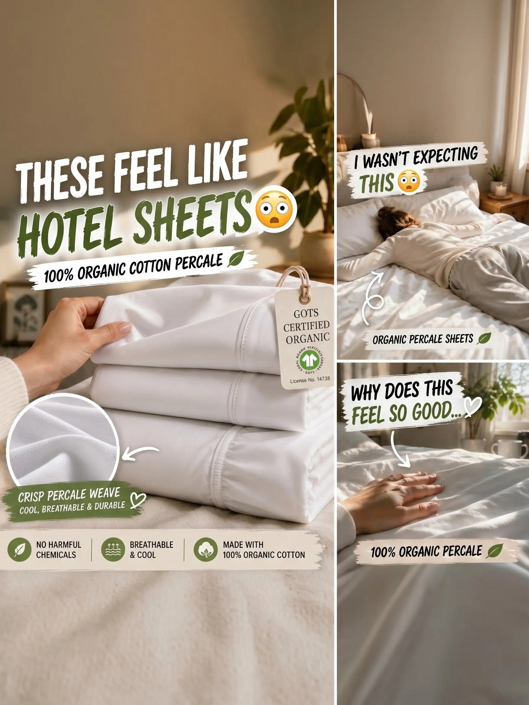 LANE LINEN 100% Organic Cotton Percale Weave Twin Size Bedding Set - 15" Deep Pocket Fitted Sheet, Breathable White Linens, Dorm Room Inspo Bed Essentials