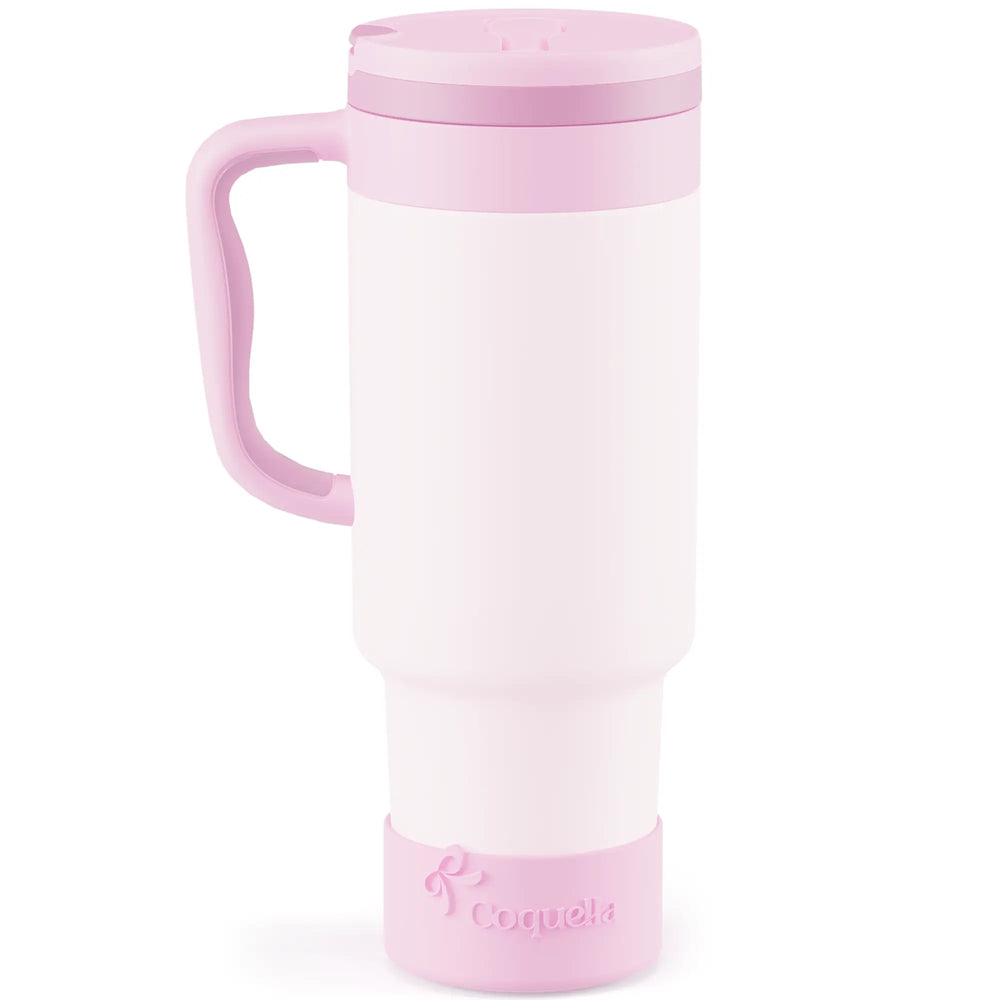Stay Hydrated in Style: Coquella 40 Oz Insulated Tumbler with Handle & Push-Button Straw Lid – Perfect for Gym & Office, Leakproof & BPA-Free, Rose Quartz