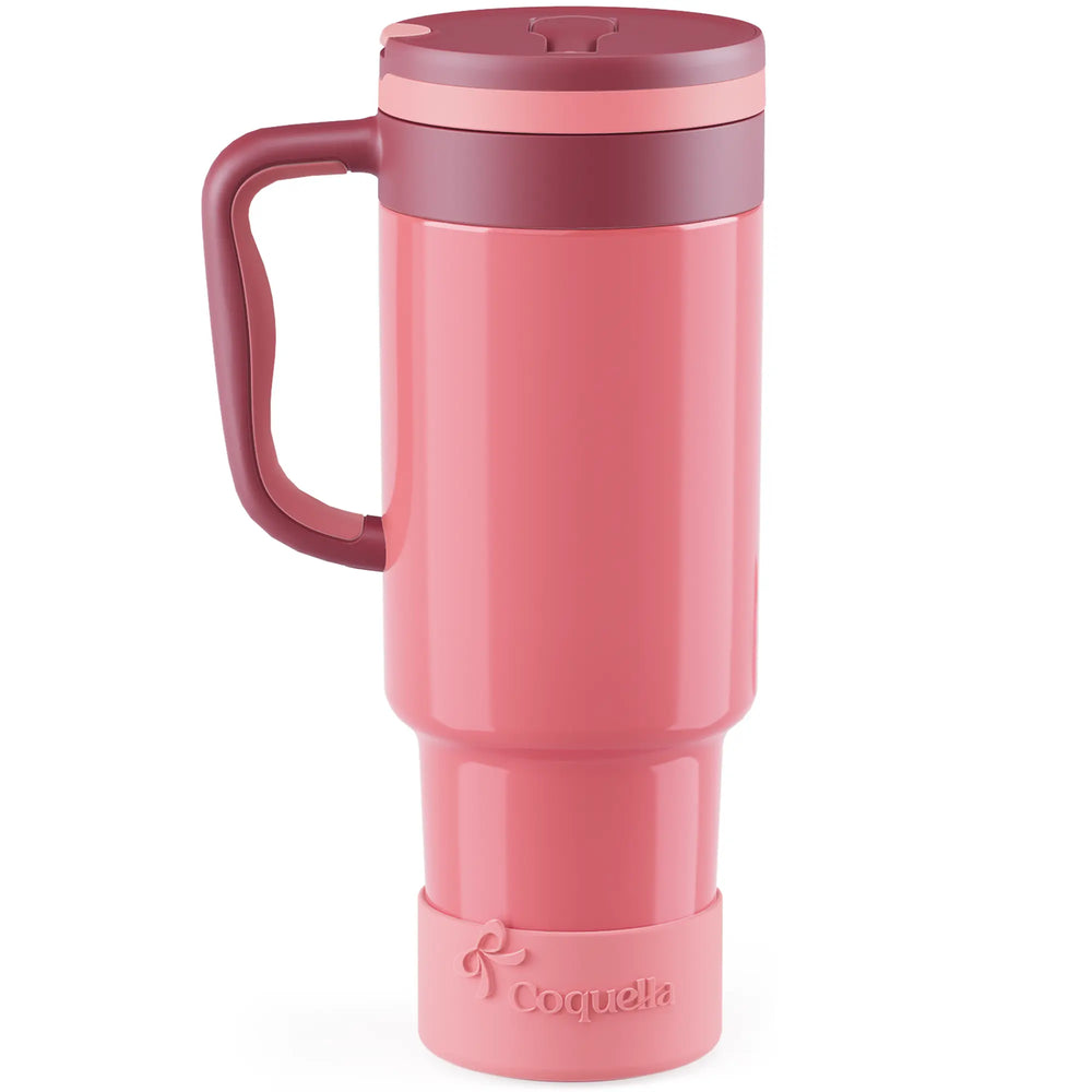 Stay Hydrated in Style: Coquella 40 Oz Insulated Tumbler with Handle & Push-Button Straw Lid – Perfect for Gym & Office, Leakproof & BPA-Free, Rose Quartz