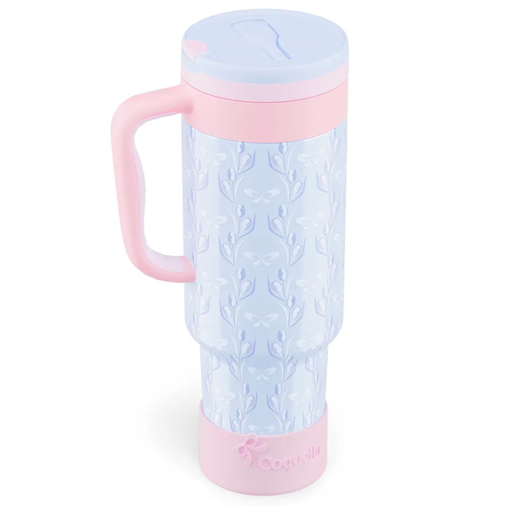 Stay Hydrated in Style: Coquella 40 Oz Insulated Tumbler with Handle & Push-Button Straw Lid – Perfect for Gym & Office, Leakproof & BPA-Free, Rose Quartz