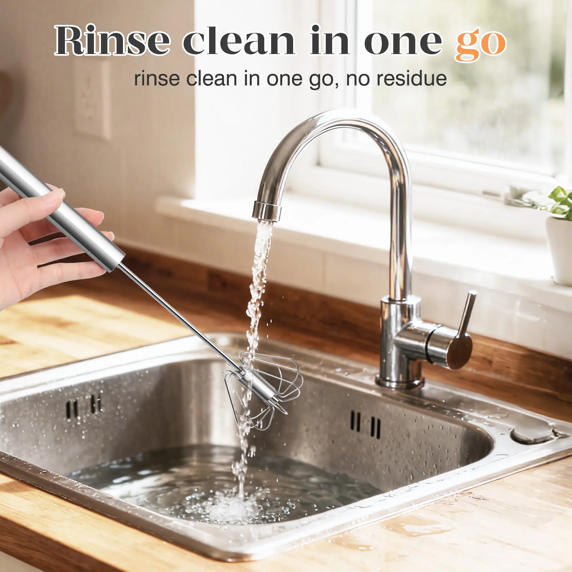 Stainless Steel Hand-Push Rotary Whisk Food-Grade Rust-Resistant Sturdy Riveted Construction Semi-Automatic Design Versatile for Cooking Blending Whisking Beating and Stirring Tasks Easy to Clean
