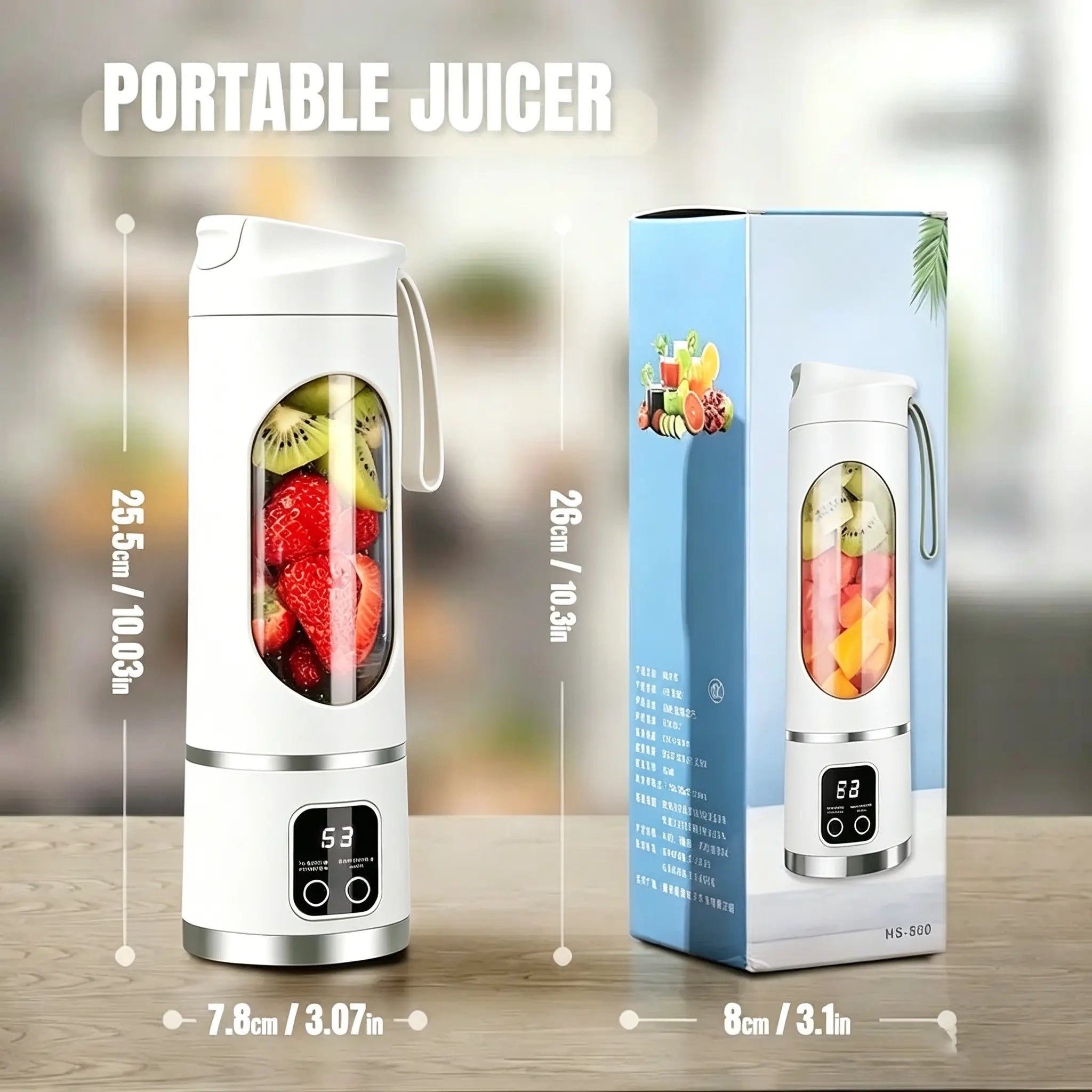 [Dealsforyoudays] Portable 15.22 Oz USB Rechargeable Personal Blender with LED Display, Durable Abs Material, Perfect for Smoothies & Juices, Home Kitchen Essential