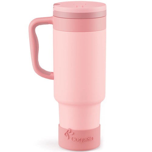 Stay Hydrated in Style: Coquella 40 Oz Insulated Tumbler with Handle & Push-Button Straw Lid – Perfect for Gym & Office, Leakproof & BPA-Free, Rose Quartz