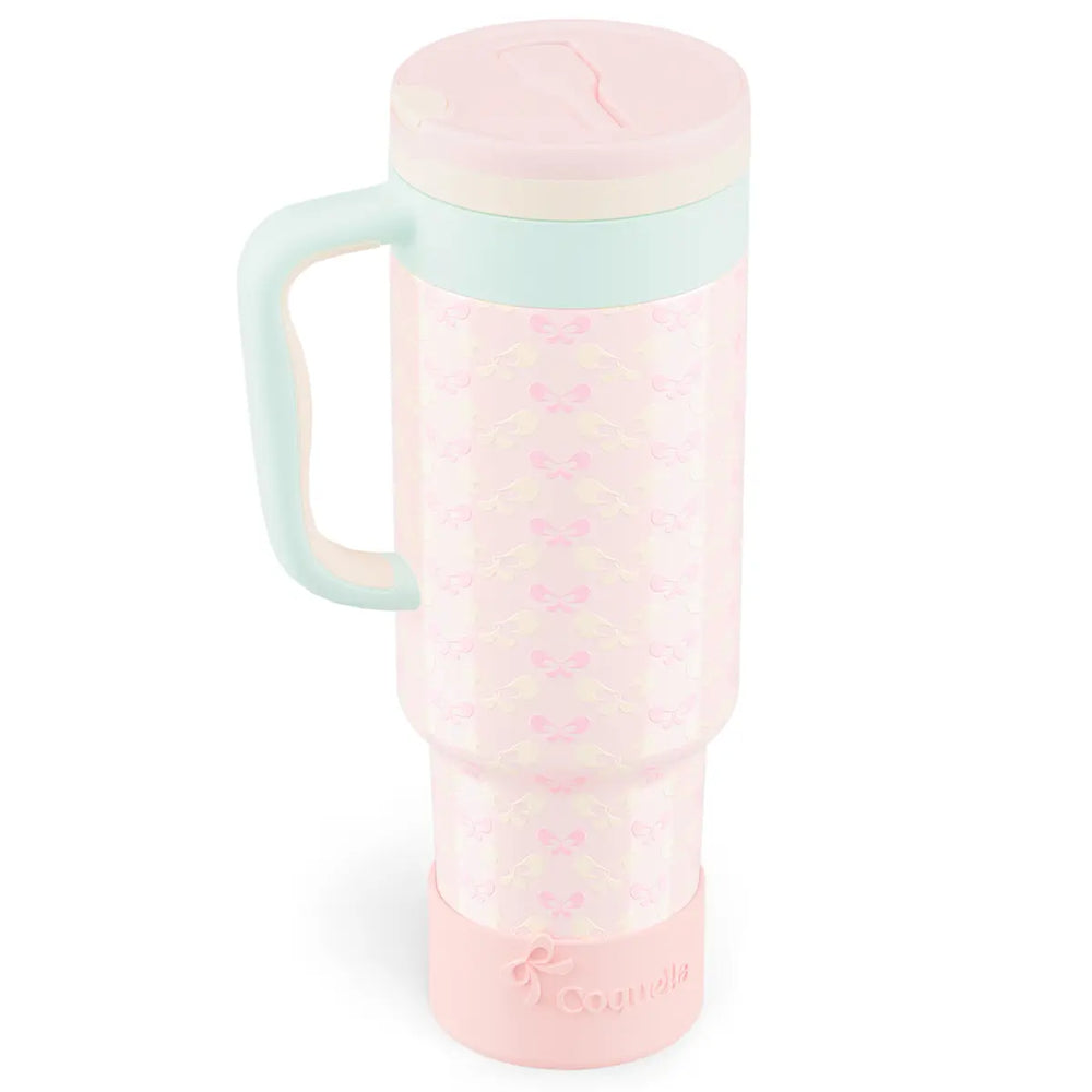 Stay Hydrated in Style: Coquella 40 Oz Insulated Tumbler with Handle & Push-Button Straw Lid – Perfect for Gym & Office, Leakproof & BPA-Free, Rose Quartz